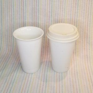 Maxwell & Williams Porcelain Coffee To Go Cup Pair Double Wall Insulation 1 Lid